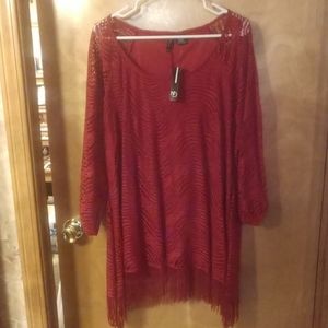 New Directions lacy blouse with fringe hem